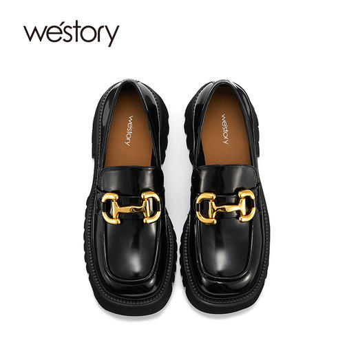 westory厚底乐福鞋增高纯色英伦风单鞋质感真皮松糕底女鞋一脚蹬S22AM54211 商品图2