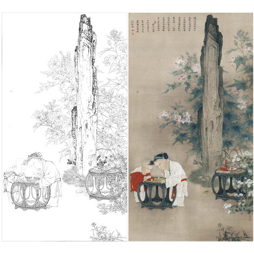 【有步骤、大彩图】李晓明工笔画白描底稿《临宋秋庭戏婴图》初学者临摹人物线稿KC25 商品图0