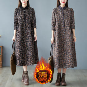 GYH  6206夹棉文艺印花舒适休闲时尚棉麻连衣裙
