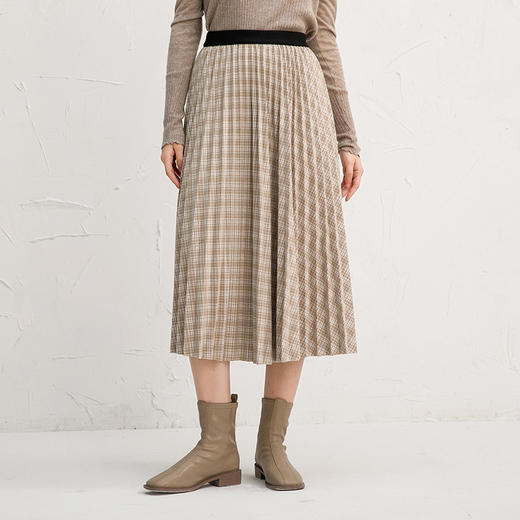 Famecoco范可儿复古格纹半身裙冬季百褶裙女士F218HA010 商品图2