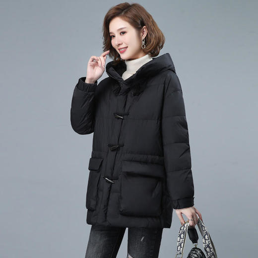 XS930209 羽绒服女2021冬季新款中长款宽松复古加厚连帽90白鸭绒羽绒服外套 商品图2