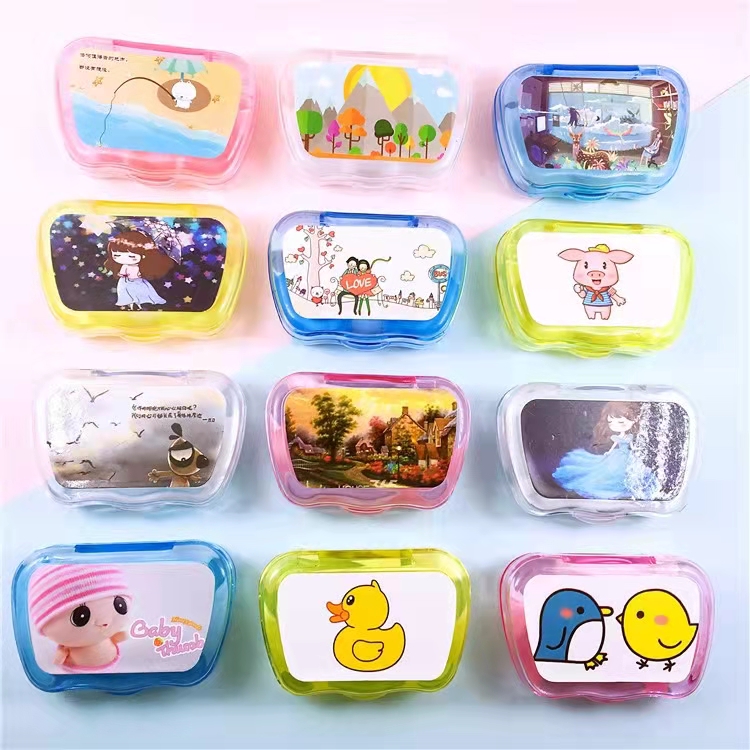 卡通带镜子美瞳盒子护理盒双联盒伴侣盒隐形眼镜盒批发