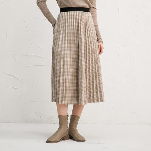Famecoco范可儿复古格纹半身裙冬季百褶裙女士F218HA010 商品图3