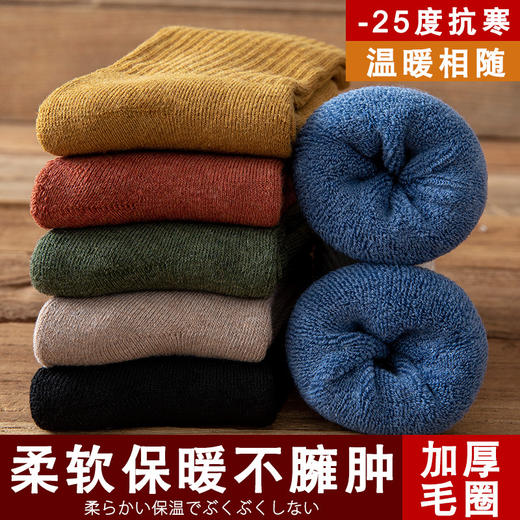 【5双装 毛圈加厚 持久锁温】袜子女秋冬季中筒袜加绒加厚保暖纯色女袜长筒高橡筋毛圈袜堆堆袜 商品图2