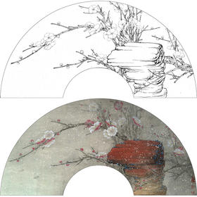 【有步骤、大彩图】李晓明工笔画白描底稿扇面《梅花》初学者临摹花鸟线稿KB39