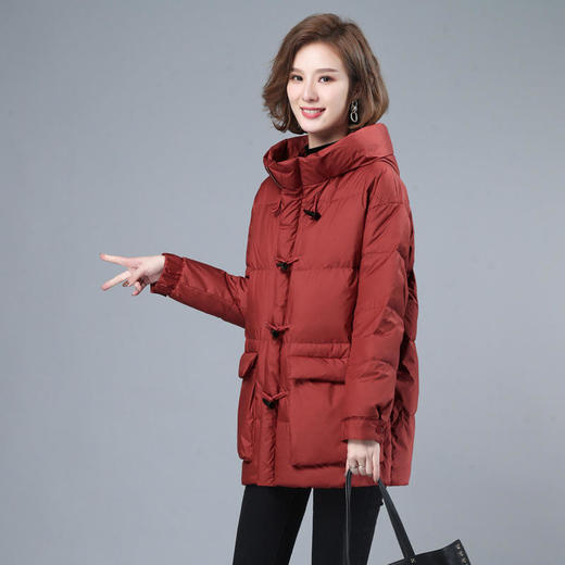 XS930209 羽绒服女2021冬季新款中长款宽松复古加厚连帽90白鸭绒羽绒服外套 商品图4