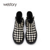 westory冬季厚底棋盘格雪地靴短筒洋气保暖靴子撞色真皮短靴女W21DS81601 商品缩略图2