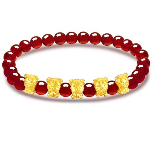 中国黄金珠宝 福虎生威 红玛瑙足金手链◆ 商品图6