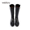 westory2021秋冬新军旅风骑士靴复古擦色高筒靴小牛皮圆头质感女W21DQ81091 商品缩略图2