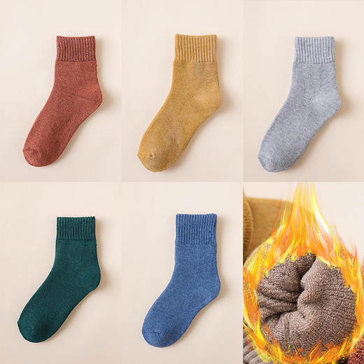 【5双装 加厚毛圈 保暖不臃肿】袜子男冬季毛圈袜加绒加厚纯色中筒袜并线毛巾袜保暖地板袜二杠袜 商品图5