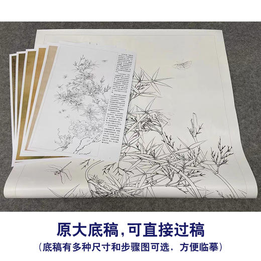 【有步骤、大彩图】李晓明工笔画白描底稿《意临宋人竹虫图轴》翠竹初学者临摹花鸟线稿KC23 商品图1