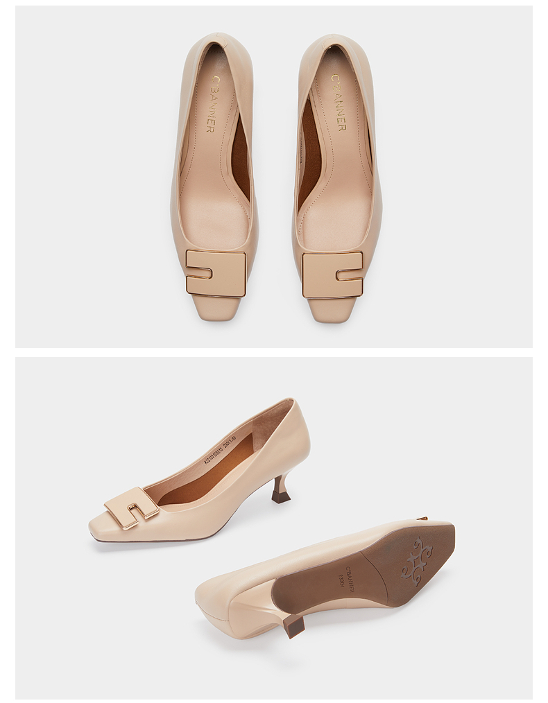 千百度女鞋年春季时尚经典方头高跟鞋通勤鞋 a22133105