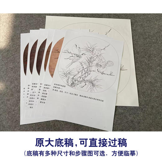 【有步骤、大彩图】李晓明工笔画白描底稿圆形小品《临宋梅竹戏雀图》梅花雀鸟临摹花鸟线稿KC04 商品图1