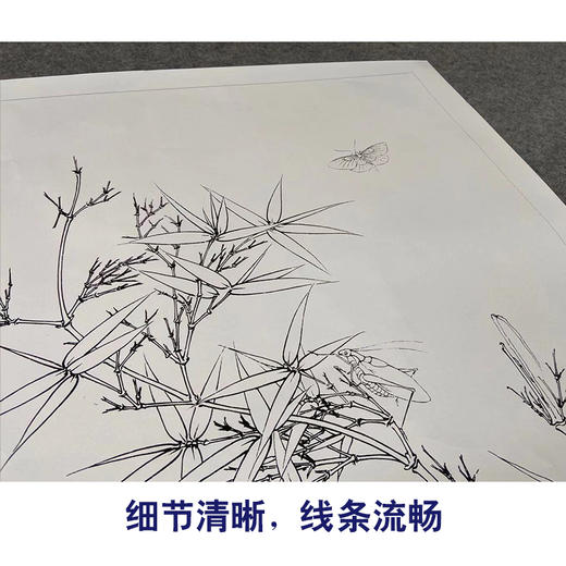 【有步骤、大彩图】李晓明工笔画白描底稿《意临宋人竹虫图轴》翠竹初学者临摹花鸟线稿KC23 商品图4