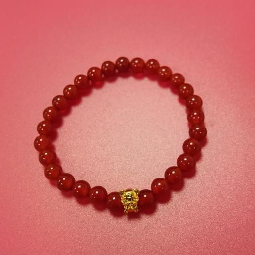 中国黄金珠宝 福虎生威 红玛瑙足金手链◆ 商品图7