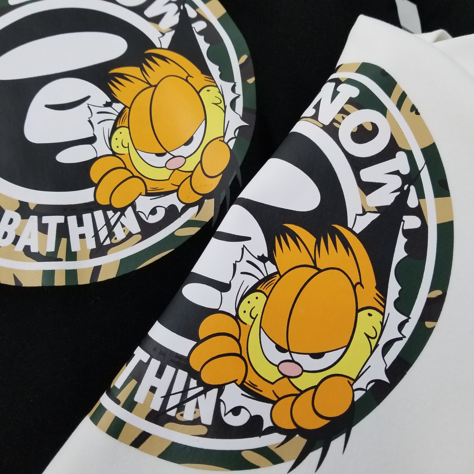 ll9702 高端版本aape猿人頭garfield聯名圓形迷彩加菲貓印花圓領