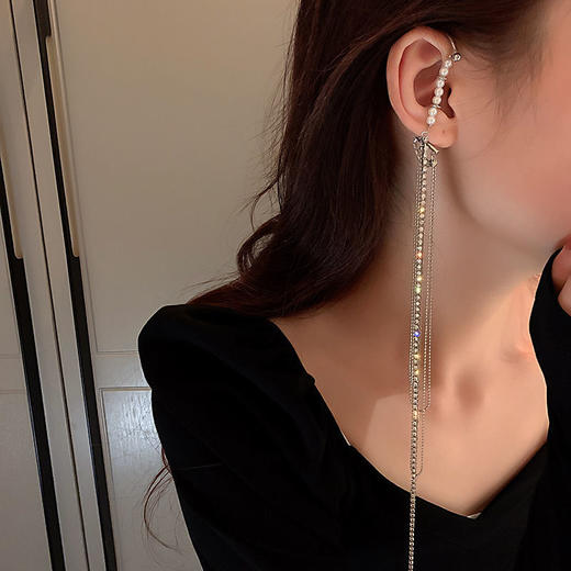 远方情新款超长镶钻流苏耳挂小众设计冷淡风无耳洞超仙耳环E1158 商品图8