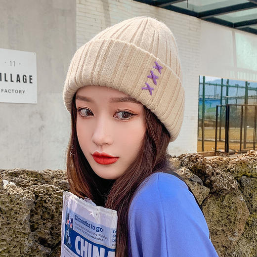 秋冬季韩版时尚潮牌百搭显脸小毛线帽女时尚日系学生加绒保暖针织帽潮 商品图1