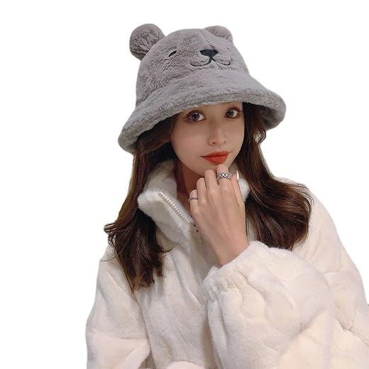 2021年时尚毛绒渔夫百搭帽子女秋冬季韩版潮显脸小熊耳朵日系可爱保暖盆帽 商品图4