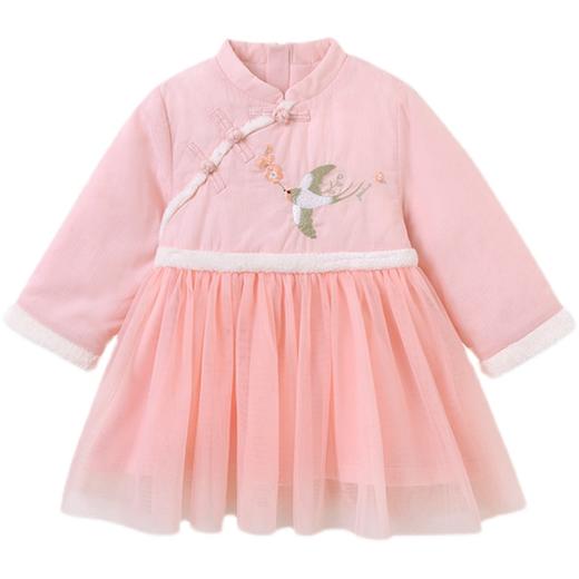 英氏-童衣类（冬）E1唐梭长袖连衣裙灰橘粉100CM 商品图4