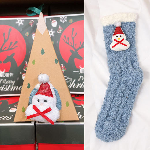 秋冬加厚保暖地板袜 圣诞家居珊瑚绒袜子女 卡通可爱睡眠袜月子袜 商品图6