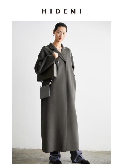 HIDEMI 深灰铜绿两粒扣简约设计感羊毛大衣 商品图2