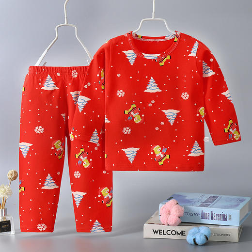 【圣诞套装】儿童过年喜庆大红色男孩女孩秋衣秋裤套装内衣婴幼儿保暖衣本命年 商品图1