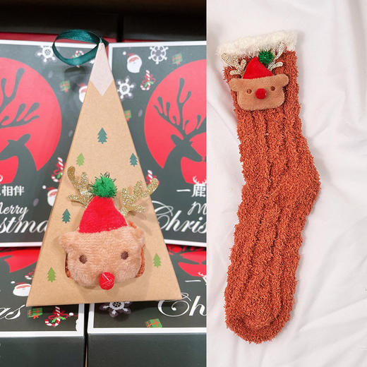 秋冬加厚保暖地板袜 圣诞家居珊瑚绒袜子女 卡通可爱睡眠袜月子袜 商品图5