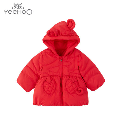 英氏-童衣类（冬）E1新羽长帽外套婴粟红100CM 商品图0
