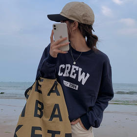 含棉2021年秋装新款字母印花长袖T恤外穿内搭宽松圆领卫衣女上衣