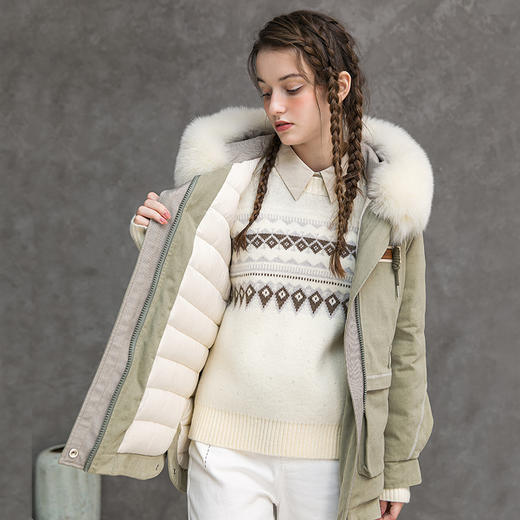 famecoco范可儿大毛领派克服女冬季品牌工装羽绒服中长款女士外套F218AD004 商品图3