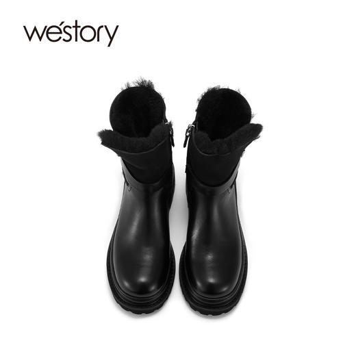 westory厚底绒里雪地靴真皮圆头短靴皮毛一体时装靴子纯色女靴W21DS81561 商品图2