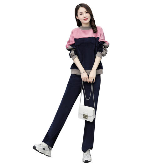 HR  KSM8119加厚双面丝绒休闲运动拼色套装 商品图4