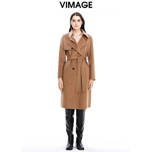 VIMAGE纬漫纪冬季新款复古驼色气质修身羊毛大衣V1614201 商品图4