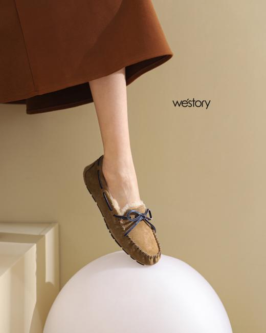westory2021秋冬新质感平底懒人一脚蹬毛毛鞋圆头绒里减龄乐福鞋S22AM54391 商品图4