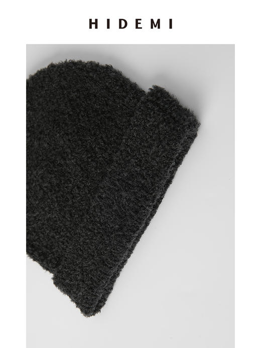 HIDEMI 美利奴圈圈羊毛圆帽 原白色/炭灰色 商品图5