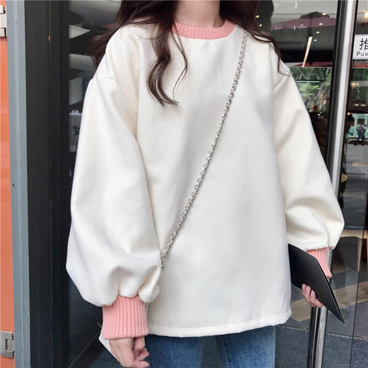 加绒加厚 棉质卫衣女 2021秋冬韩版时尚新款抓绒宽松学生上衣女装 商品图4