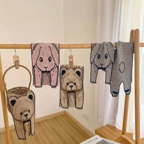 秋冬新款小熊小狗毛线男女宝宝针织动物围巾保暖围脖