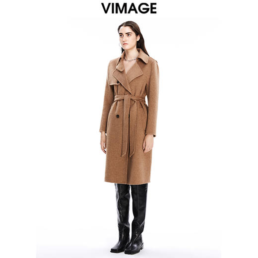 VIMAGE纬漫纪冬季新款复古驼色气质修身羊毛大衣V1614201 商品图1