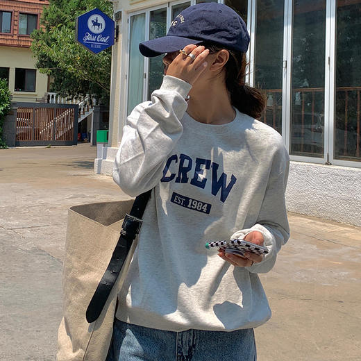 含棉2021年秋装新款字母印花长袖T恤外穿内搭宽松圆领卫衣女上衣 商品图3