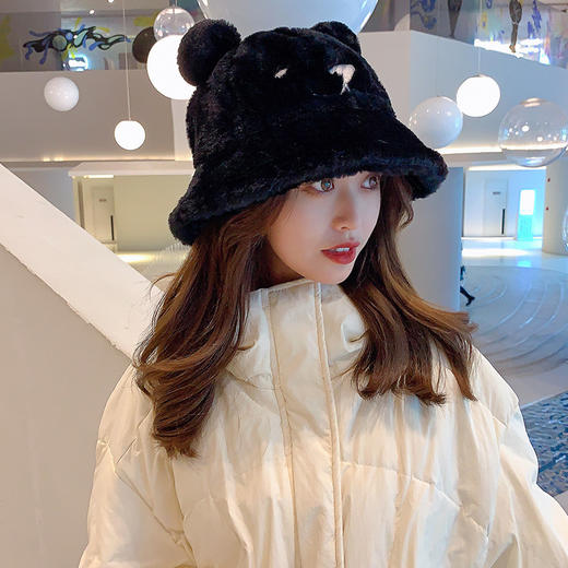 2021年时尚毛绒渔夫百搭帽子女秋冬季韩版潮显脸小熊耳朵日系可爱保暖盆帽 商品图3