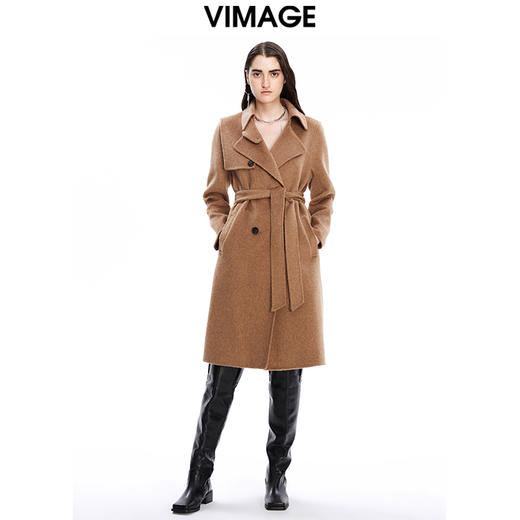 VIMAGE纬漫纪冬季新款复古驼色气质修身羊毛大衣V1614201 商品图0