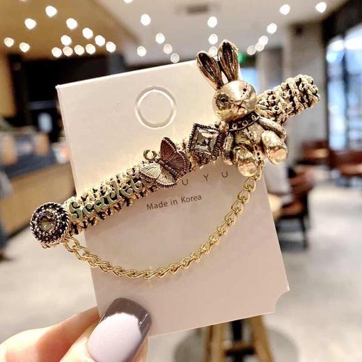 韩式可爱复古宫廷风巴洛克发夹可爱小兔小熊边夹水晶刘海夹发饰 商品图1