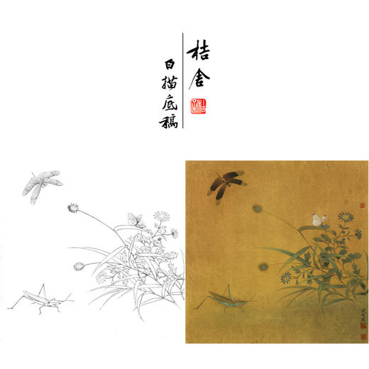 【有步骤、大彩图】李晓明工笔画白描底稿斗方小品《临宋写生草虫图》蜻蜓蚱蜢初学者临摹花鸟线稿KC37 商品图0