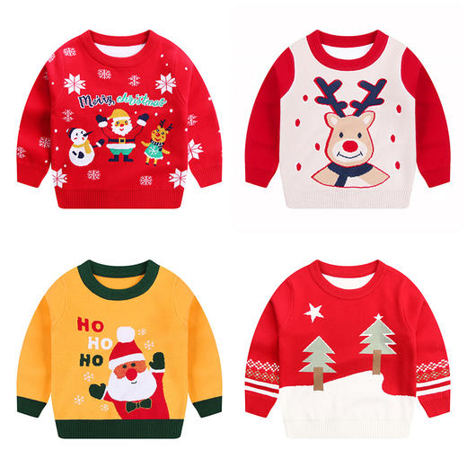 【圣诞款儿童冬季毛衣】男童女童针织衫双层保暖打底衫上衣 商品图1