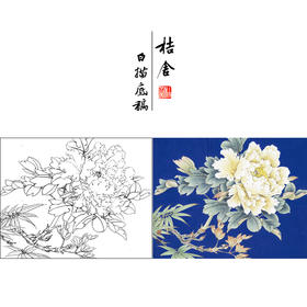 【有步骤、大彩图】李晓明工笔画白描底稿小品《雏鹅黄》牡丹初学者临摹花鸟线稿KD36