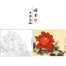 【有步骤、大彩图】李晓明工笔画白描底稿斗方小品《状元红》牡丹初学者临摹花鸟线稿KD45