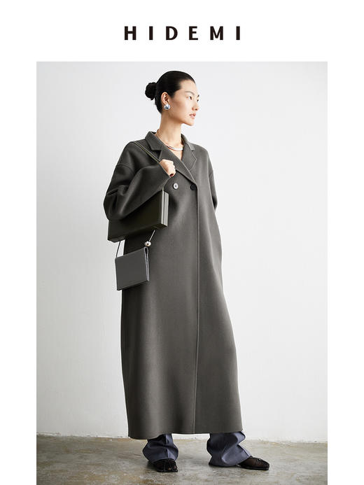 HIDEMI 深灰铜绿两粒扣简约设计感羊毛大衣 商品图1