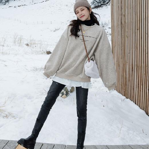 假两件呢子加绒卫衣女2021冬装新款女装韩版宽松小个子超火上衣女 商品图4
