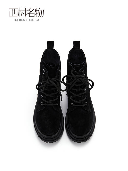 西村名物2021冬季新款百搭牛绒面工装靴系带厚底马丁靴短靴X21DS45371 商品图2